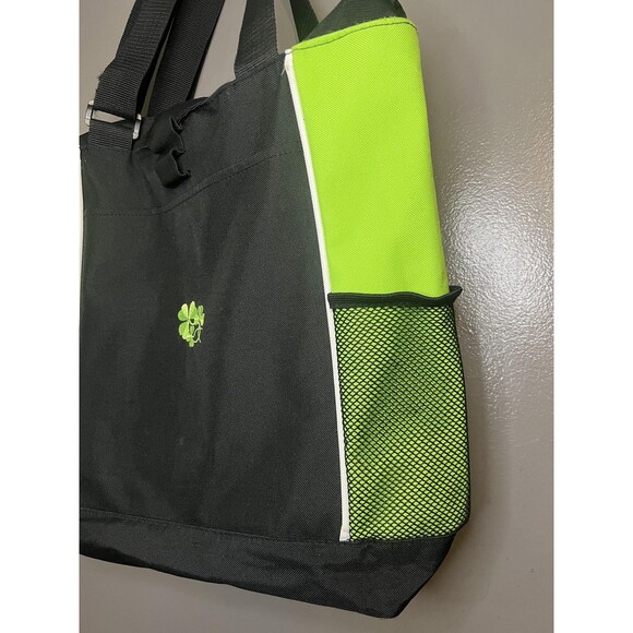 Port & Company Tote Bag Black Green Zip Top Mesh Pockets Shamrock Clover Irish - Picture 3 of 13